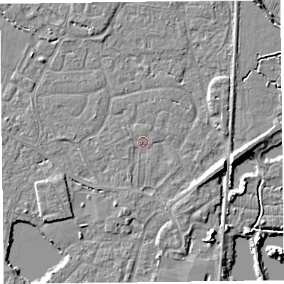Shaded relief map of the ground around TA93JN, computed from Environment Agency LiDAR. The ground here sits at about 6 m above sea level and falls 8 m across the surrounding 800 m. Surface water reaching this point runs off ground lying to the south-east, 2.2 m higher.