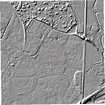 Shaded relief map of the ground around TA93LB, computed from Environment Agency LiDAR. The ground here sits at about 6 m above sea level and falls 8 m across the surrounding 800 m. The ground contributing surface water to this point lies to the north-east.