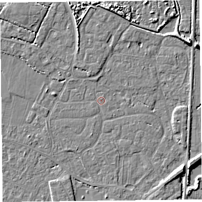 Shaded relief map of the ground around TA93LH, computed from Environment Agency LiDAR. The ground here sits at about 5 m above sea level and falls 7 m across the surrounding 800 m. Surface water reaching this point runs off ground lying to the south-east, 6.8 m higher.