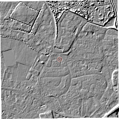 Shaded relief map of the ground around TA93LY, computed from Environment Agency LiDAR. The ground here sits at about 5 m above sea level and falls 7 m across the surrounding 800 m. Surface water reaching this point runs off ground lying to the east-north-east, 0.8 m higher.