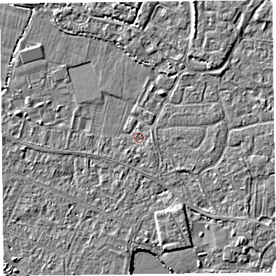 Shaded relief map of the ground around TA93NA, computed from Environment Agency LiDAR. The ground here sits at about 5 m above sea level and falls 4 m across the surrounding 800 m. Surface water reaching this point runs off ground lying to the east, 0.7 m higher.