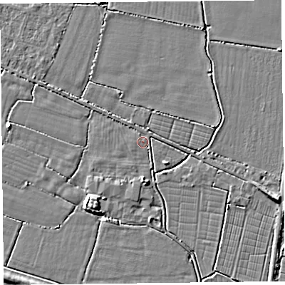 Shaded relief map of the ground around TA93NJ, computed from Environment Agency LiDAR. The ground here sits at about 6 m above sea level and falls 6 m across the surrounding 800 m. Surface water reaching this point runs off ground lying to the south, 3.3 m higher.