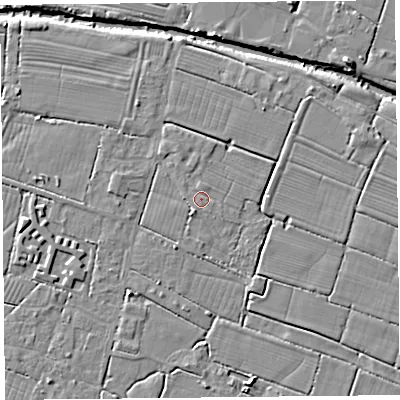Shaded relief map of the ground around TA93NQ, computed from Environment Agency LiDAR. The ground here sits at about 5 m above sea level and falls 8 m across the surrounding 800 m. Surface water reaching this point runs off ground lying to the north, 0.6 m higher.