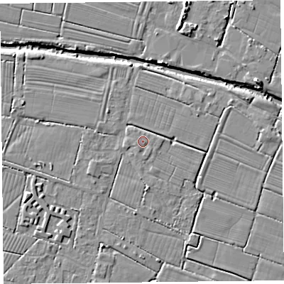 Shaded relief map of the ground around TA93NT, computed from Environment Agency LiDAR. The ground here sits at about 6 m above sea level and falls 8 m across the surrounding 800 m. Surface water reaching this point runs off ground lying to the south-south-west, 0.8 m higher.