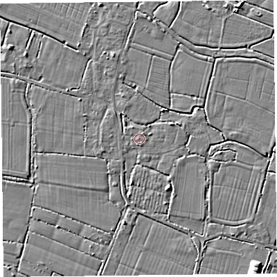 Shaded relief map of the ground around TA93PA, computed from Environment Agency LiDAR. The ground here sits at about 5 m above sea level and falls 4 m across the surrounding 800 m. Surface water reaching this point runs off ground lying to the north-east, 0.8 m higher.