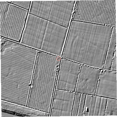 Shaded relief map of the ground around TA93PE, computed from Environment Agency LiDAR. The ground here sits at about 5 m above sea level and falls 4 m across the surrounding 800 m. Surface water reaching this point runs off ground lying to the west-north-west, 2.0 m higher.