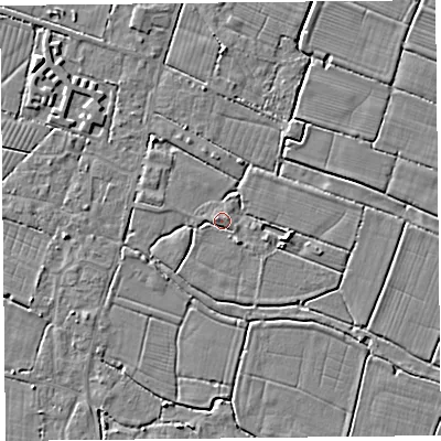 Shaded relief map of the ground around TA93PH, computed from Environment Agency LiDAR. The ground here sits at about 6 m above sea level and falls 4 m across the surrounding 800 m. Surface water reaching this point runs off ground lying to the south-east, 2.1 m higher.