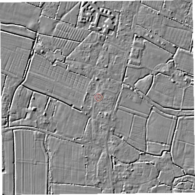 Shaded relief map of the ground around TA93QF, computed from Environment Agency LiDAR. The ground here sits at about 5 m above sea level and falls 4 m across the surrounding 800 m. Surface water reaching this point runs off ground lying to the north-east, 0.6 m higher.