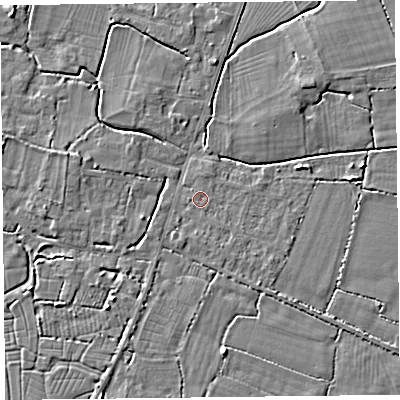 Shaded relief map of the ground around TA93RD, computed from Environment Agency LiDAR. The ground here sits at about 6 m above sea level and falls 4 m across the surrounding 800 m. Surface water reaching this point runs off ground lying to the north-north-east, 0.7 m higher.