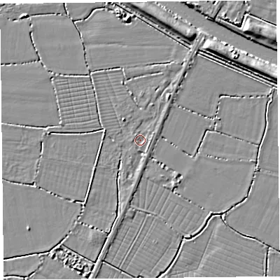 Shaded relief map of the ground around TA93RH, computed from Environment Agency LiDAR. The ground here sits at about 5 m above sea level and falls 6 m across the surrounding 800 m. Surface water reaching this point runs off ground lying to the north-east, 2.2 m higher.