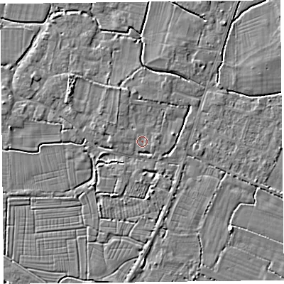 Shaded relief map of the ground around TA93RL, computed from Environment Agency LiDAR. The ground here sits at about 6 m above sea level and falls 4 m across the surrounding 800 m. Surface water reaching this point runs off ground lying to the north-north-west, 1.5 m higher.