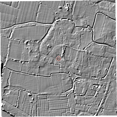 Shaded relief map of the ground around TA93RN, computed from Environment Agency LiDAR. The ground here sits at about 6 m above sea level and falls 8 m across the surrounding 800 m. Surface water reaching this point runs off ground lying to the north-north-east, 3.0 m higher.