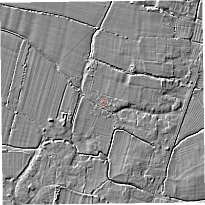 Shaded relief map of the ground around TA93RY, computed from Environment Agency LiDAR. The ground here sits at about 6 m above sea level and falls 4 m across the surrounding 800 m. Surface water reaching this point runs off ground lying to the east, 0.9 m higher.