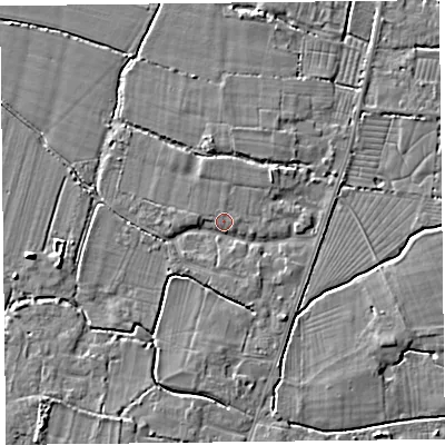 Shaded relief map of the ground around TA93RZ, computed from Environment Agency LiDAR. The ground here sits at about 6 m above sea level and falls 4 m across the surrounding 800 m. Surface water reaching this point runs off ground lying to the west, 1.6 m higher.