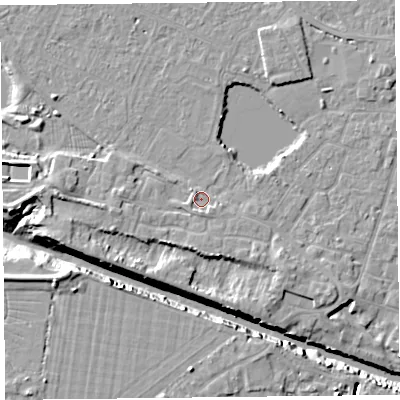 Shaded relief map of the ground around TA93SE, computed from Environment Agency LiDAR. The ground here sits at about 6 m above sea level and falls 11 m across the surrounding 800 m. Surface water reaching this point runs off ground lying to the south, 2.0 m higher.