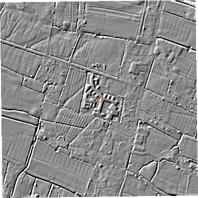 Shaded relief map of the ground around TA93ST, computed from Environment Agency LiDAR. The ground here sits at about 5 m above sea level and falls 7 m across the surrounding 800 m. Surface water reaching this point runs off ground lying to the west-south-west, 1.3 m higher.