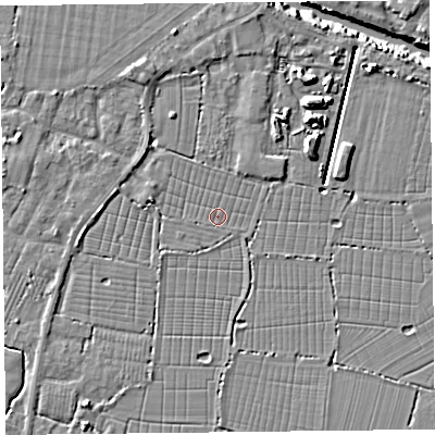 Shaded relief map of the ground around TA93TL, computed from Environment Agency LiDAR. The ground here sits at about 5 m above sea level and falls 9 m across the surrounding 800 m. Surface water reaching this point runs off ground lying to the north-north-west, 4.2 m higher.
