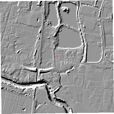 Shaded relief map of the ground around TA94AA, computed from Environment Agency LiDAR. The ground here sits at about 5 m above sea level and falls 11 m across the surrounding 800 m. Surface water reaching this point runs off ground lying to the south, 6.1 m higher.