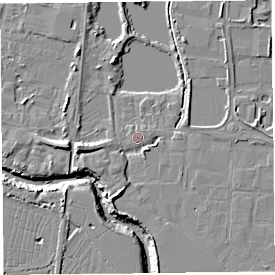 Shaded relief map of the ground around TA94AB, computed from Environment Agency LiDAR. The ground here sits at about 6 m above sea level and falls 11 m across the surrounding 800 m. Surface water reaching this point runs off ground lying to the south-south-west, 6.1 m higher.