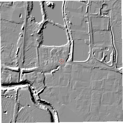 Shaded relief map of the ground around TA94AD, computed from Environment Agency LiDAR. The ground here sits at about 6 m above sea level and falls 11 m across the surrounding 800 m. Surface water reaching this point runs off ground lying to the east-south-east, 1.1 m higher.