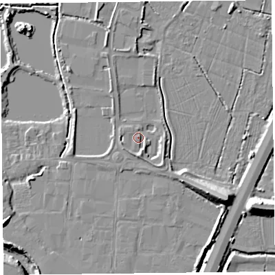 Shaded relief map of the ground around TA94AL, computed from Environment Agency LiDAR. The ground here sits at about 6 m above sea level and falls 14 m across the surrounding 800 m. Surface water reaching this point runs off ground lying to the south-east, 3.2 m higher.