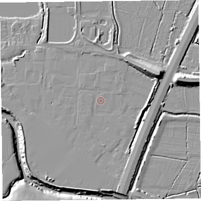 Shaded relief map of the ground around TA94AR, computed from Environment Agency LiDAR. The ground here sits at about 6 m above sea level and falls 14 m across the surrounding 800 m. Surface water reaching this point runs off ground lying to the east-north-east, 10.1 m higher.