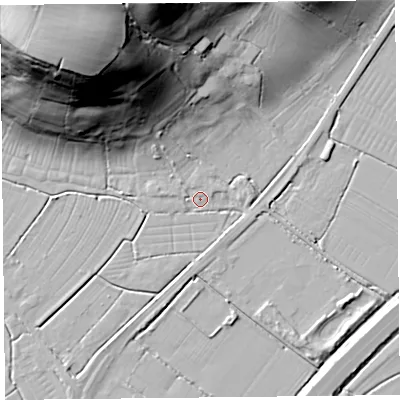 Shaded relief map of the ground around TA94AS, computed from Environment Agency LiDAR. The ground here sits at about 6 m above sea level and falls 55 m across the surrounding 800 m. Surface water reaching this point runs off ground lying to the north-north-west, 6.4 m higher.