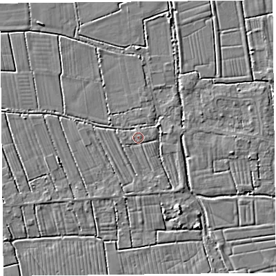 Shaded relief map of the ground around TA94AZ, computed from Environment Agency LiDAR. The ground here sits at about 6 m above sea level and falls 5 m across the surrounding 800 m. Surface water reaching this point runs off ground lying to the north-east, 1.2 m higher.