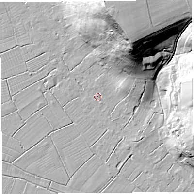 Shaded relief map of the ground around TA94BB, computed from Environment Agency LiDAR. The ground here sits at about 6 m above sea level and falls 57 m across the surrounding 800 m. Surface water reaching this point runs off ground lying to the north-north-east, 0.8 m higher.
