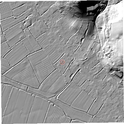 Shaded relief map of the ground around TA94BD, computed from Environment Agency LiDAR. The ground here sits at about 6 m above sea level and falls 49 m across the surrounding 800 m. Surface water reaching this point runs off ground lying to the north-east, 1.4 m higher.