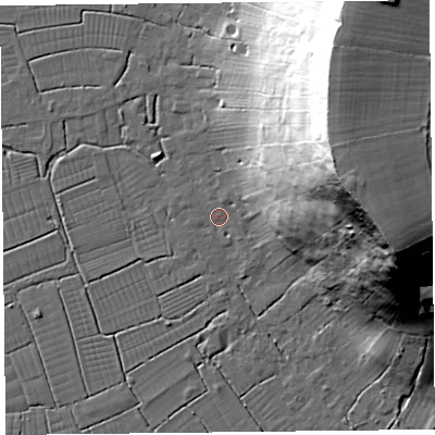 Shaded relief map of the ground around TA94BE, computed from Environment Agency LiDAR. The ground here sits at about 6 m above sea level and falls 57 m across the surrounding 800 m. Surface water reaching this point runs off ground lying to the east-north-east, 55.9 m higher.
