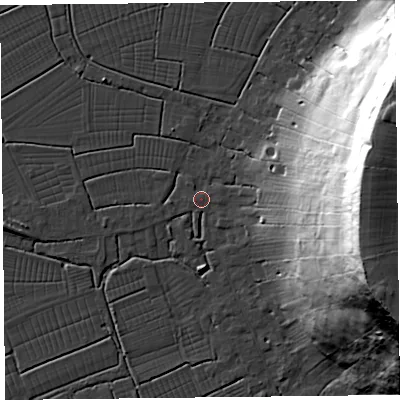 Shaded relief map of the ground around TA94BN, computed from Environment Agency LiDAR. The ground here sits at about 6 m above sea level and falls 57 m across the surrounding 800 m. Surface water reaching this point runs off ground lying to the east-north-east, 0.7 m higher.