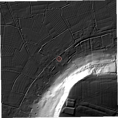Shaded relief map of the ground around TA94BX, computed from Environment Agency LiDAR. The ground here sits at about 6 m above sea level and falls 53 m across the surrounding 800 m. Surface water reaching this point runs off ground lying to the south-south-east, 50.3 m higher.