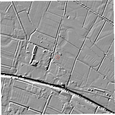 Shaded relief map of the ground around TA94DR, computed from Environment Agency LiDAR. The ground here sits at about 5 m above sea level and falls 8 m across the surrounding 800 m. Surface water reaching this point runs off ground lying to the north-east, 1.1 m higher.