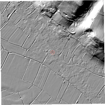 Shaded relief map of the ground around TA94DX, computed from Environment Agency LiDAR. The ground here sits at about 6 m above sea level and falls 79 m across the surrounding 800 m. Surface water reaching this point runs off ground lying to the south-south-east, 0.9 m higher.