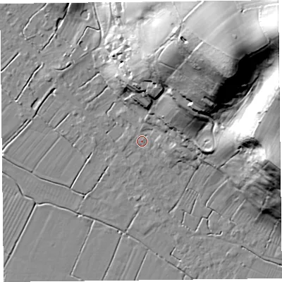 Shaded relief map of the ground around TA94EG, computed from Environment Agency LiDAR. The ground here sits at about 7 m above sea level and falls 89 m across the surrounding 800 m. Surface water reaching this point runs off ground lying to the north-east, 76.4 m higher.