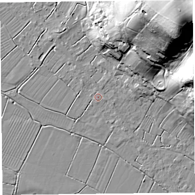 Shaded relief map of the ground around TA94EQ, computed from Environment Agency LiDAR. The ground here sits at about 6 m above sea level and falls 73 m across the surrounding 800 m. Surface water reaching this point runs off ground lying to the north-east, 1.0 m higher.