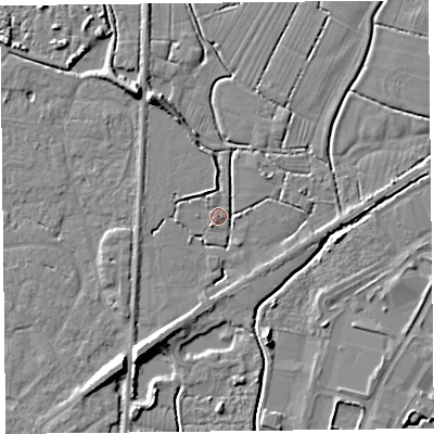 Shaded relief map of the ground around TA94EZ, computed from Environment Agency LiDAR. The ground here sits at about 6 m above sea level and falls 8 m across the surrounding 800 m. Surface water reaching this point runs off ground lying to the south-south-west, 7.6 m higher.