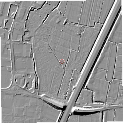 Shaded relief map of the ground around TA94FA, computed from Environment Agency LiDAR. The ground here sits at about 5 m above sea level and falls 10 m across the surrounding 800 m. Surface water reaching this point runs off ground lying to the west-north-west, 1.5 m higher.