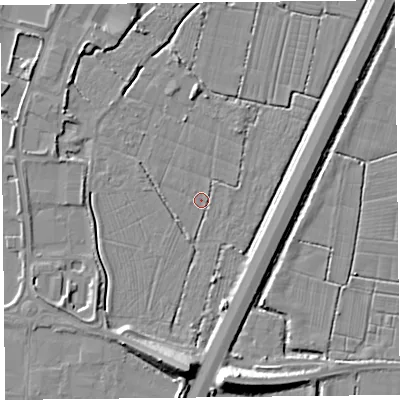 Shaded relief map of the ground around TA94FF, computed from Environment Agency LiDAR. The ground here sits at about 5 m above sea level and falls 10 m across the surrounding 800 m. Surface water reaching this point runs off ground lying to the north-west, 4.4 m higher.