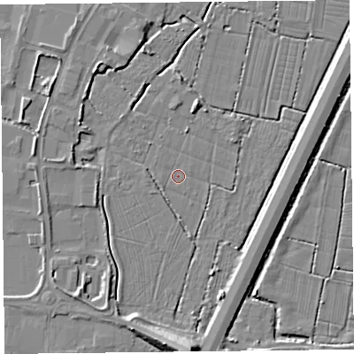 Shaded relief map of the ground around TA94FJ, computed from Environment Agency LiDAR. The ground here sits at about 5 m above sea level and falls 10 m across the surrounding 800 m. Surface water reaching this point runs off ground lying to the south, 1.5 m higher.