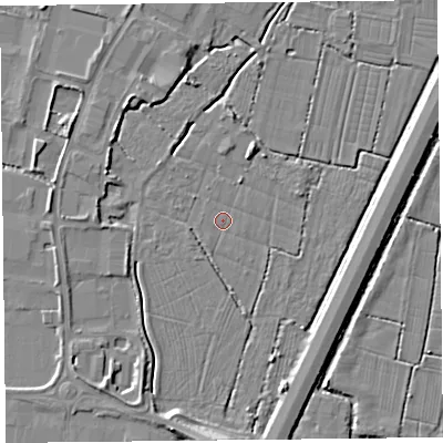 Shaded relief map of the ground around TA94FL, computed from Environment Agency LiDAR. The ground here sits at about 5 m above sea level and falls 7 m across the surrounding 800 m. Surface water reaching this point runs off ground lying to the south, 1.5 m higher.