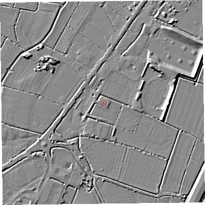 Shaded relief map of the ground around TA94HA, computed from Environment Agency LiDAR. The ground here sits at about 6 m above sea level and falls 7 m across the surrounding 800 m. Surface water reaching this point runs off ground lying to the west, 2.0 m higher.