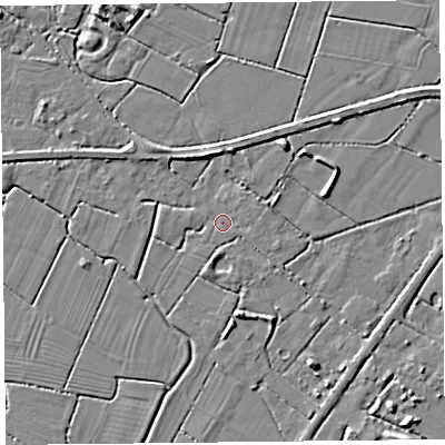 Shaded relief map of the ground around TA94HB, computed from Environment Agency LiDAR. The ground here sits at about 5 m above sea level and falls 5 m across the surrounding 800 m. Surface water reaching this point runs off ground lying to the north-north-west, 4.0 m higher.