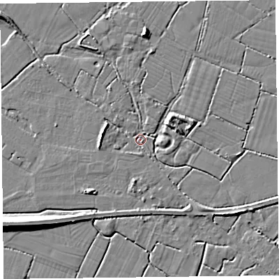 Shaded relief map of the ground around TA94HD, computed from Environment Agency LiDAR. The ground here sits at about 5 m above sea level and falls 9 m across the surrounding 800 m. Surface water reaching this point runs off ground lying to the west-north-west, 3.8 m higher.