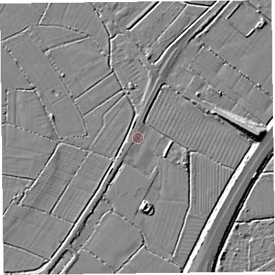 Shaded relief map of the ground around TA94HG, computed from Environment Agency LiDAR. The ground here sits at about 6 m above sea level and falls 9 m across the surrounding 800 m. Surface water reaching this point runs off ground lying to the south-west, 0.8 m higher.