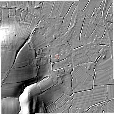 Shaded relief map of the ground around TA94HZ, computed from Environment Agency LiDAR. The ground here sits at about 7 m above sea level and falls 37 m across the surrounding 800 m. Surface water reaching this point runs off ground lying to the east-south-east, 1.4 m higher.