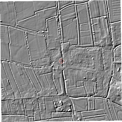 Shaded relief map of the ground around TA94LX, computed from Environment Agency LiDAR. The ground here sits at about 6 m above sea level and falls 5 m across the surrounding 800 m. Surface water reaching this point runs off ground lying to the south-east, 1.9 m higher.