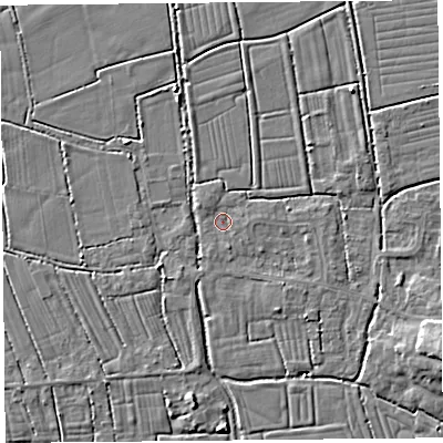 Shaded relief map of the ground around TA94LZ, computed from Environment Agency LiDAR. The ground here sits at about 5 m above sea level and falls 7 m across the surrounding 800 m. Surface water reaching this point runs off ground lying to the north-west, 0.9 m higher.