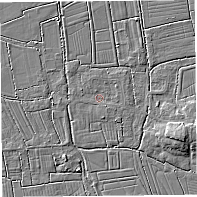 Shaded relief map of the ground around TA94NA, computed from Environment Agency LiDAR. The ground here sits at about 5 m above sea level and falls 8 m across the surrounding 800 m. Surface water reaching this point runs off ground lying to the south-east, 1.5 m higher.